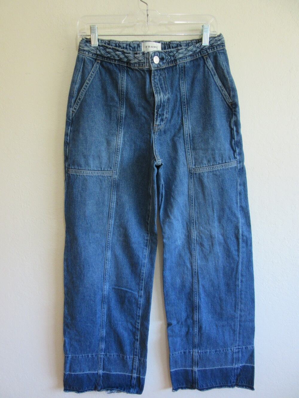 FRAME Dewdrop Blue Denim 28 Braided Waist 100% Cotton Jeans-CA